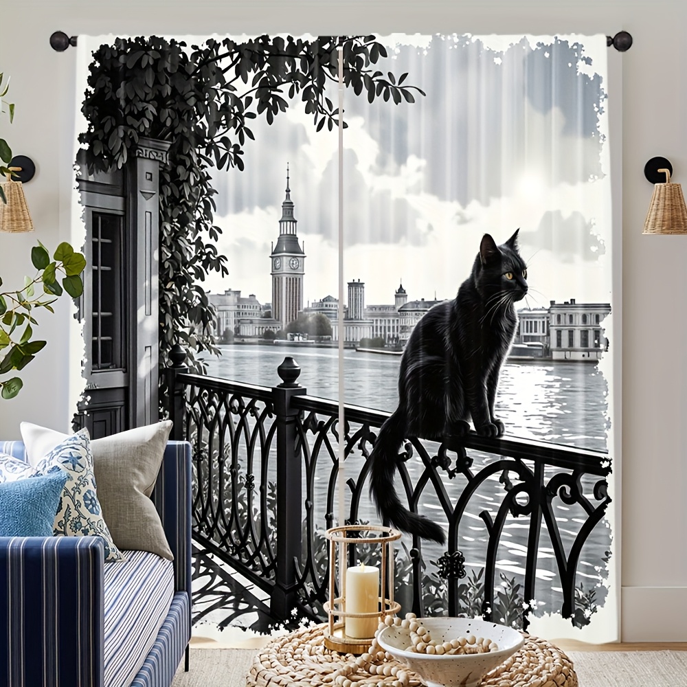 Home Textiles London - Black Cat Curtain, London River View