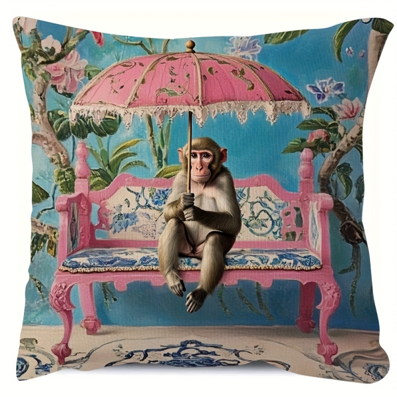 Pillow Insert 18X18 - 1pc, Retro Pink Chinese-Style Monkey Pillowcase,