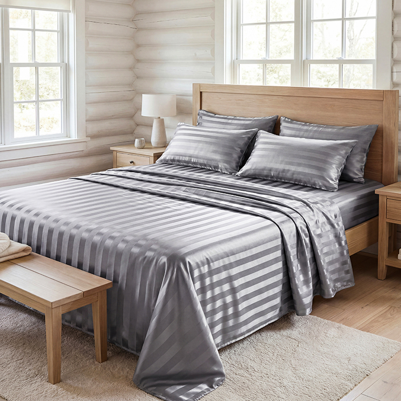 Silk Sheet Set - Wrinkle Resistant Striped Satin Bed Sheet
