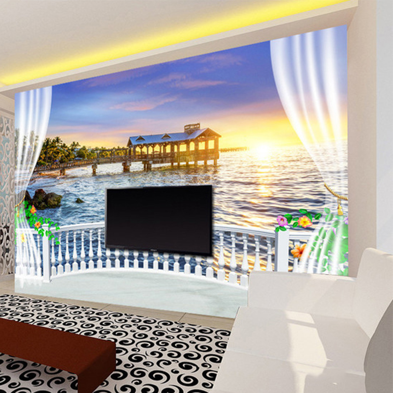 Custom Photo Wallpaper 3D Balc - Sunrise Home Textiles & Apparel review and price