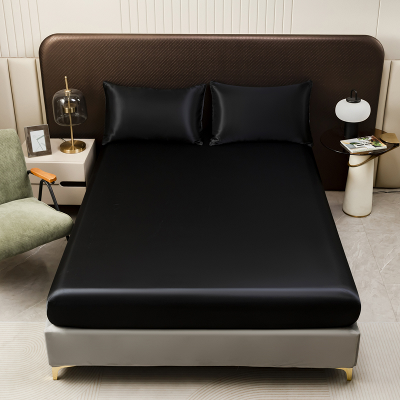 3Pcs Black Satin Fitted Sheet  - Silk Sheet Set review and price