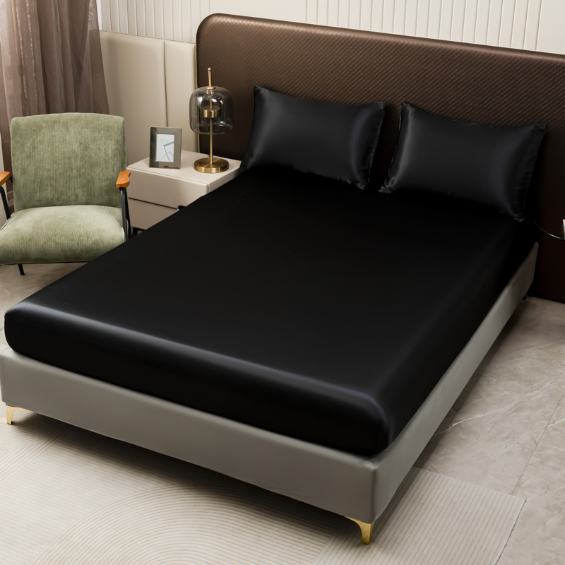 3Pcs Black Satin Fitted Sheet  - Silk Sheet Set review and price