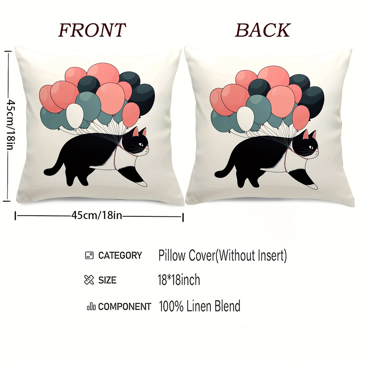 1pc Cat with Balloons Pillow C - Pillow Insert 18X18 review and price